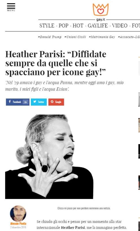 Heather Parisi: “Diffidate sempre da quelle che si spacciano per icone gay!”